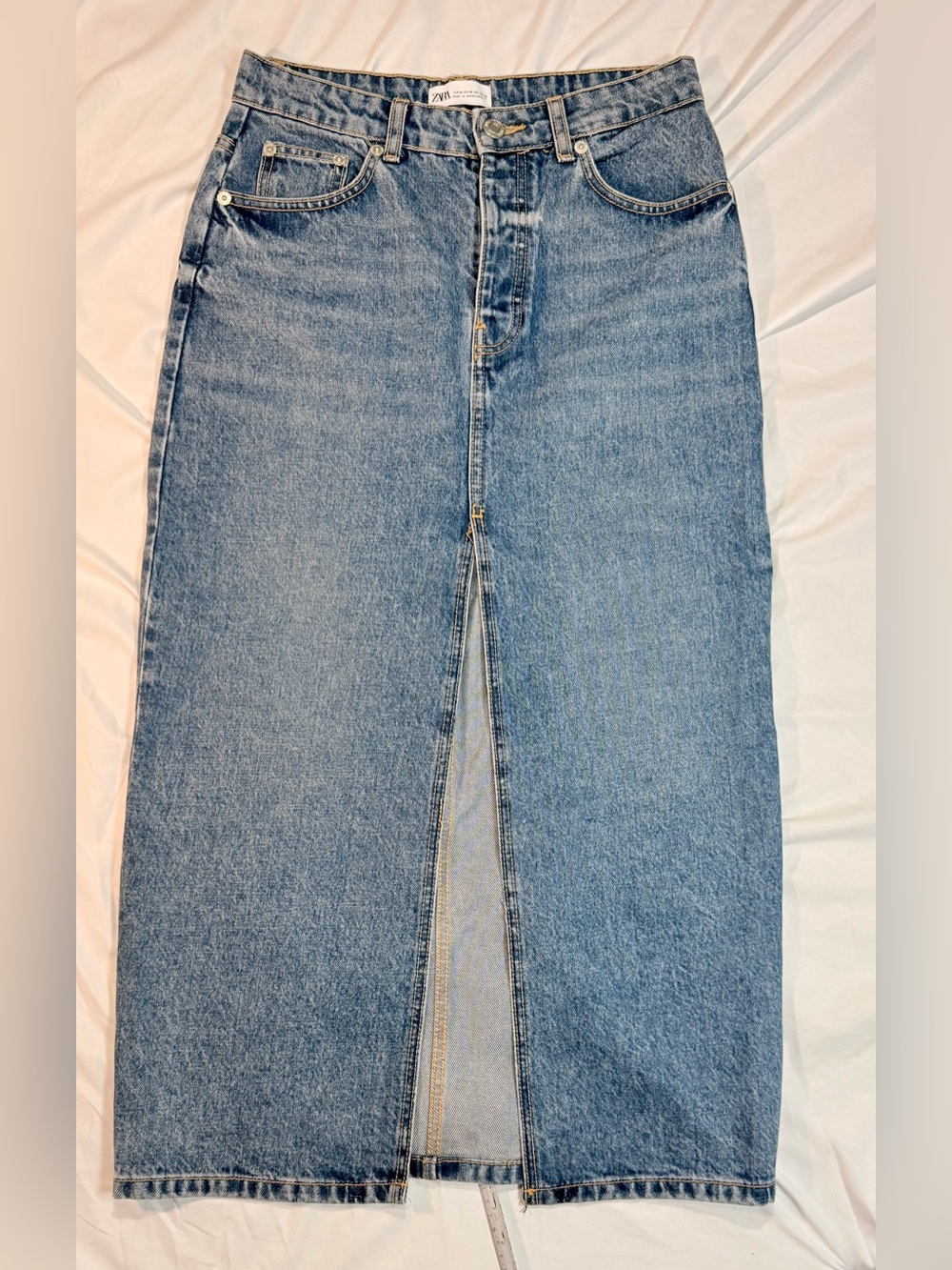 Zara Light Blue Jeans Skirt with Front Slit